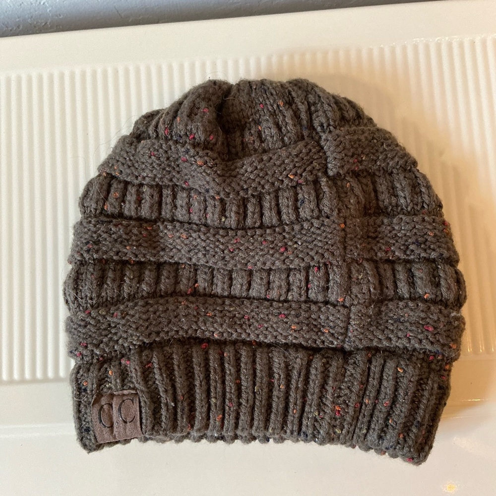 C.c. Brown Knit Beanie with Speckled Design
